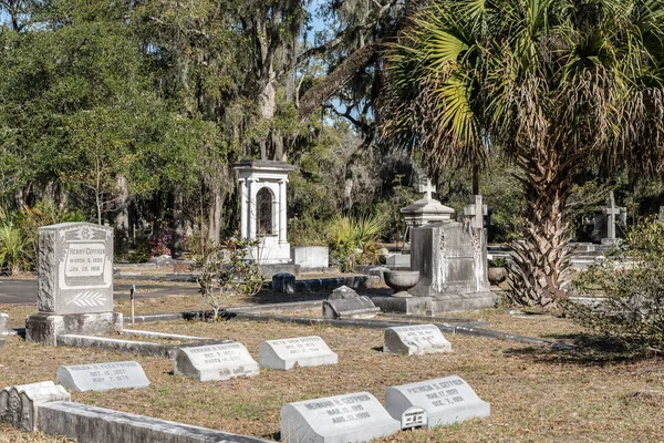 Savannah Geórgia Fevereiro 2023 Vista Histórico Cemitério Boaventura Com Sepulturas — Fotografia de Stock