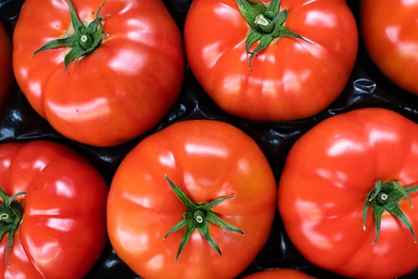 食品杂货中的一组成熟的红色西红柿 — 图库照片