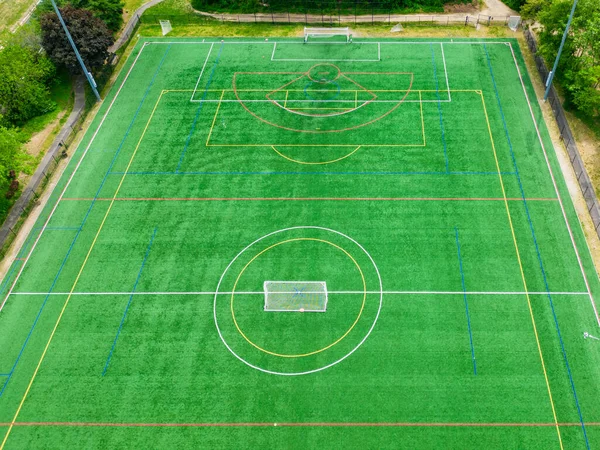 Вид Сверху Футбольное Поле Травой Линиями — стоковое фото