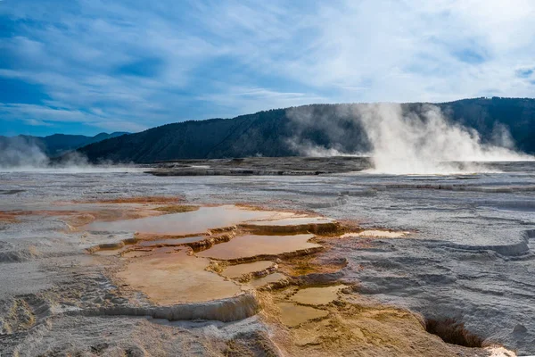 Yellowstone Ulusal Parkı, Wyoming 'deki Mamut Kaplıcaları manzarası 