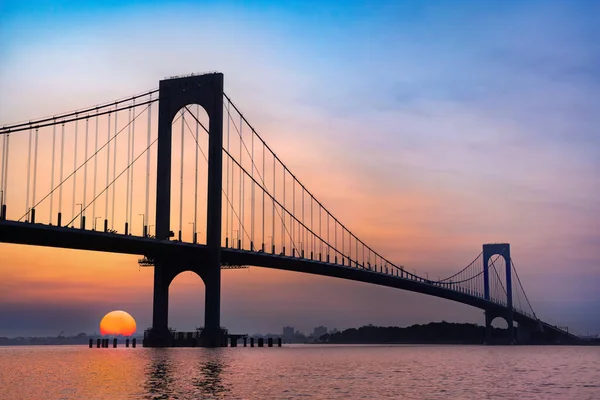 Vista Ponte Whitestone Queens Nova Iorque Pôr Sol Com Água — Fotografia de Stock