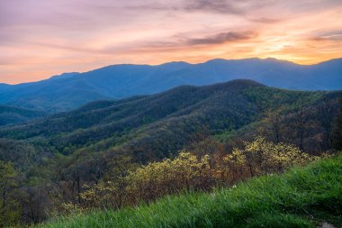 Kuzey Carolina 'nın Blue Ridge Dağları üzerinde güzel gün batımı manzarası