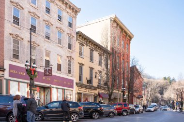 Jim Thorpe, PA - December 14, 2024:  View of historic downtown Jim Thorpe, Pennsylvania during Christmas holiday season. clipart