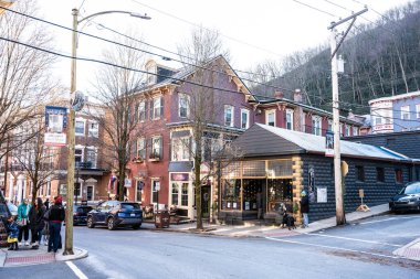 Jim Thorpe, PA - December 14, 2024:  View of historic downtown Jim Thorpe, Pennsylvania during Christmas holiday season. clipart