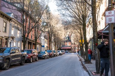 Jim Thorpe, PA - December 14, 2024:  View of historic downtown Jim Thorpe, Pennsylvania during Christmas holiday season. clipart