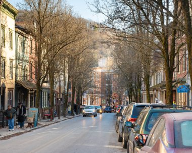 Jim Thorpe, PA - December 14, 2024:  View of historic downtown Jim Thorpe, Pennsylvania during Christmas holiday season. clipart