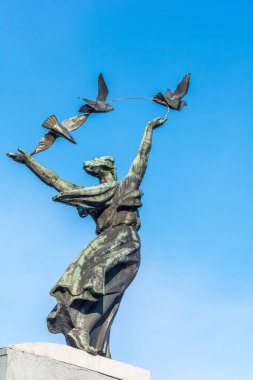 KIEV, UKRAINE - JANUARY 18, 2017: Soviet art  style Statue , Metro Bridge, Kiev, Ukraine