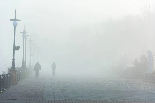 Unidentifiable Figures People Heavy Fog — Stock Photo, Image