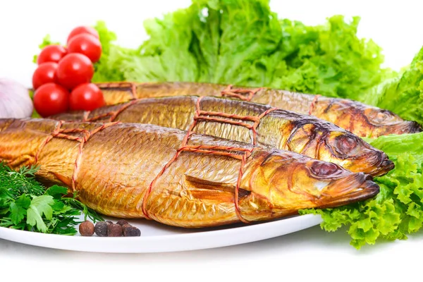 Eet Gerookte Vis Een Schotel — Stockfoto