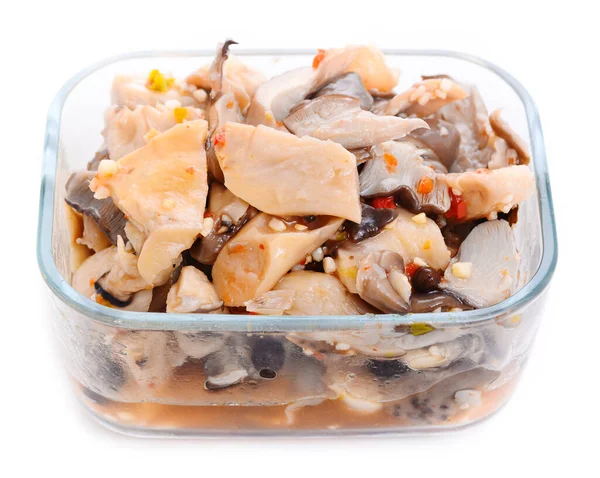 Pickled Oyster Mushrooms Spices Glass Bowl — Stock Photo, Image