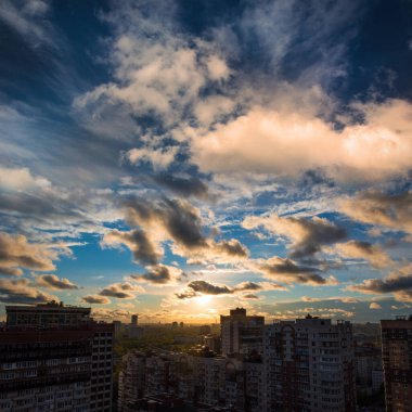 Scenic sunset in a multi-storey densely populated city
