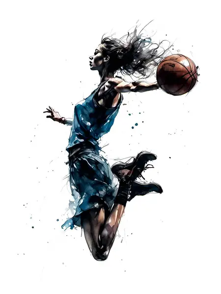 Mooie Vrouw Spelen Basketbal Geïsoleerd Witte Achtergrond — Stockvector