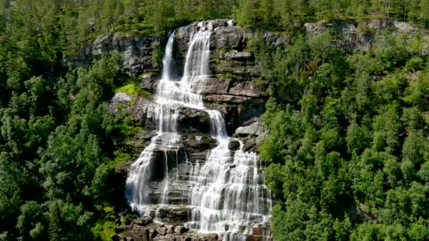 Aerial View Waterfall Norway Camera Drone View Tvinfossen Waterfall Norway — Stock Video