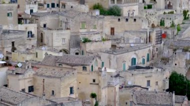 Güney İtalya 'nın Basilicata bölgesindeki antik Matera kentinin manzarası.