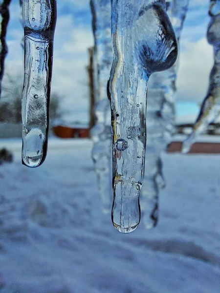 Buz Saçakları Şeffaftır Kış — Stok fotoğraf
