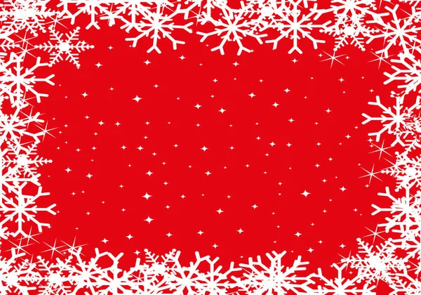 Červené Hvězdné Pozadí Sněhovými Vločkami Rám Pozadí Vektorové Ilustrace — Stockový vektor