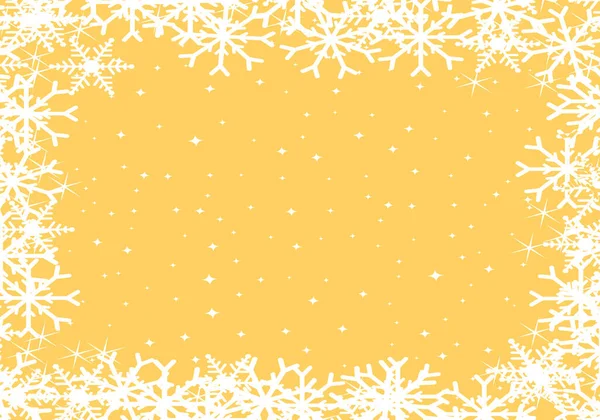 Κίτρινο Χρυσό Έναστρο Φόντο Νιφάδες Χιονιού Πλαίσιο Εικονογράφηση Διάνυσμα Φόντο — Διανυσματικό Αρχείο