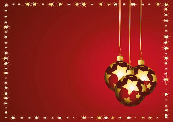 Sterren Kerst Kerstballen Rode Gouden Achtergrond Vectorillustratie — Stockvector