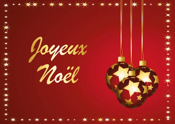 Veselé Vánoce Francouzštině Hvězdné Vánoční Ozdoby Červeném Zlatém Pozadí Vektorová — Stockový vektor