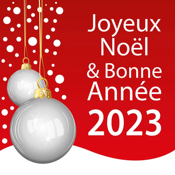 Mutlu Noeller Mutlu Yıllar 2023 Fransızca Konuş Kırmızı Vektör Tebrik — Stok Vektör