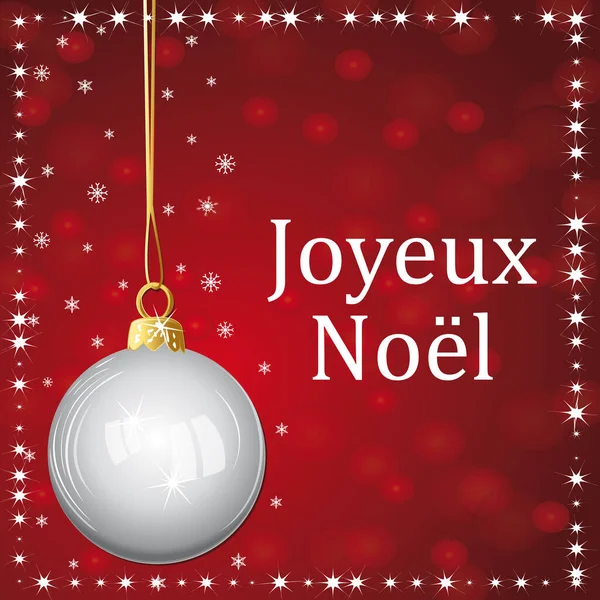 Boldog Karácsonyt Francia Nyelvű Üdvözlőlapon Piros Háttér Üveg Karácsonyi Csecsebecsével — Stock Vector