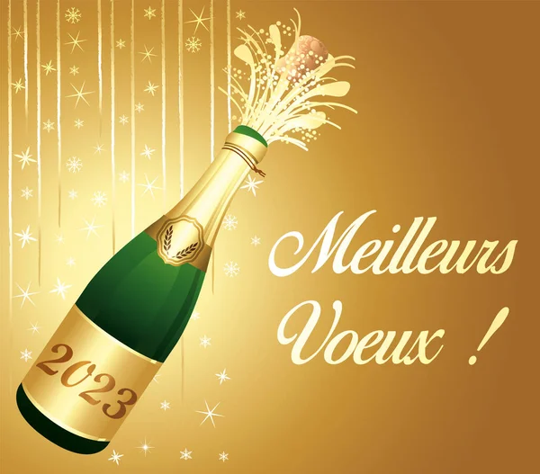 Minden Jót Francia Nyelv Arany Boldog Évet Üdvözlő Kártya Pezsgővel — Stock Vector