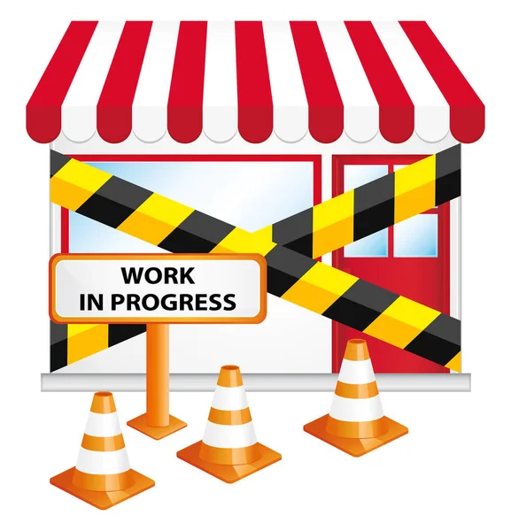 Store Construction Traffic Cones Road Sign Illustration English Language — Image vectorielle