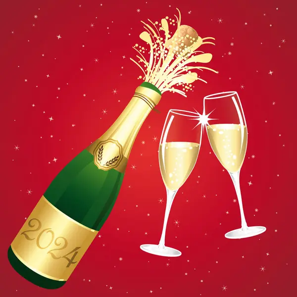 Champagner Toast Vorhanden Rot Gold Frohes Neues Jahr 2024 Oder — Stockvektor