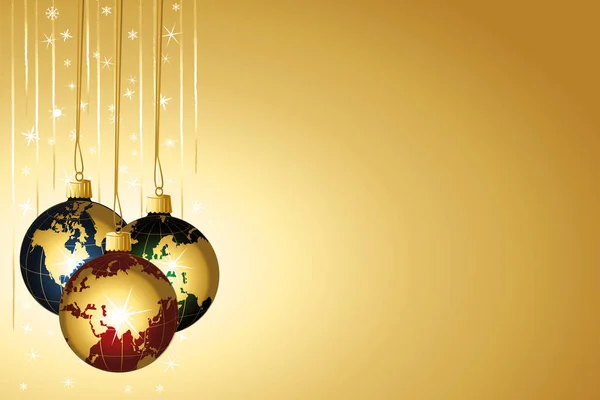 Χρυσή Χριστουγεννιάτικη Ταπετσαρία Πολύχρωμα Στολίδια Σφαίρα Χρυσές Γιρλάντες Και Λευκό — Διανυσματικό Αρχείο
