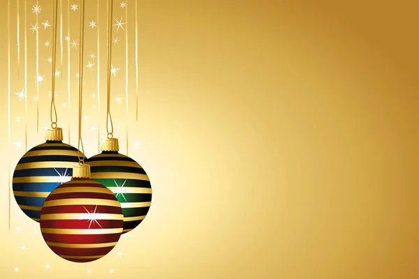 Χρυσή Χριστουγεννιάτικη Ταπετσαρία Πολύχρωμα Ριγέ Μπιχλιμπίδια Χρυσές Γιρλάντες Και Λευκό — Διανυσματικό Αρχείο