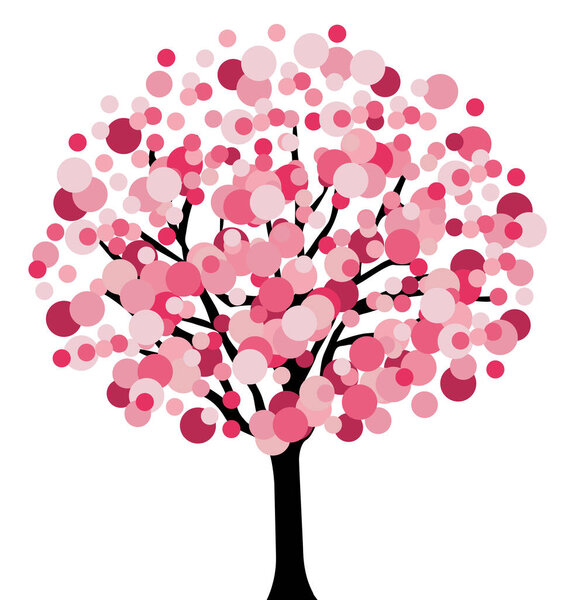Cherry blossom. Pink tree. Hand drawn vector illustration. Springtime.