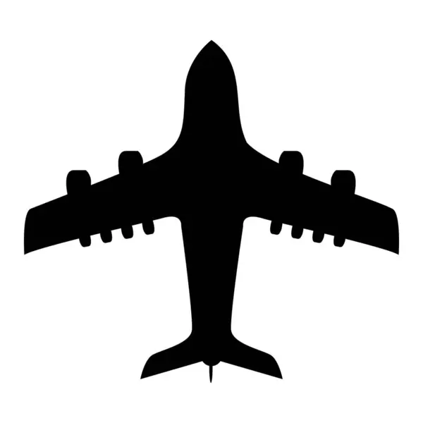 Uçak Silueti Düz Tasarım Vektör Simgesi Çizimi Siyah Resimleme Stok Vektör