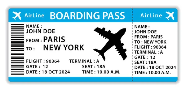 Beautiful Boarding Pass Blue Flat Design Airplane Ticket Hand Drawn Векторная Графика