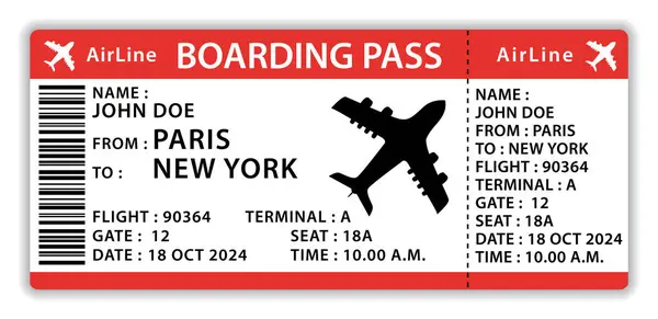 Beautiful Boarding Pass Red Flat Design Airplane Ticket Hand Drawn Vectorbeelden