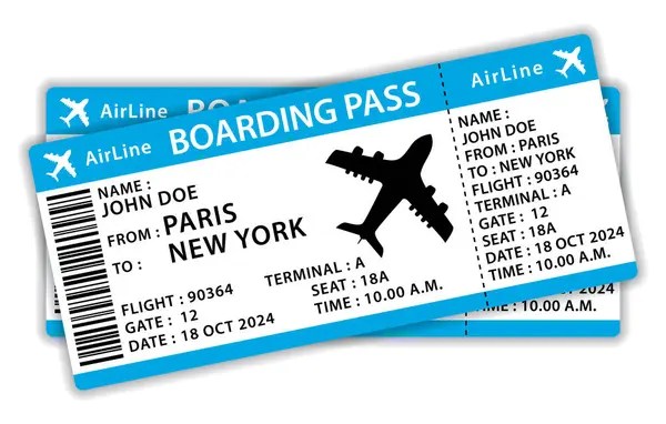 Όμορφες Κάρτες Επιβίβασης Δύο Μπλε Αεροπορικά Εισιτήρια Χειροκίνητη Διανυσματική Απεικόνιση Διάνυσμα Αρχείου