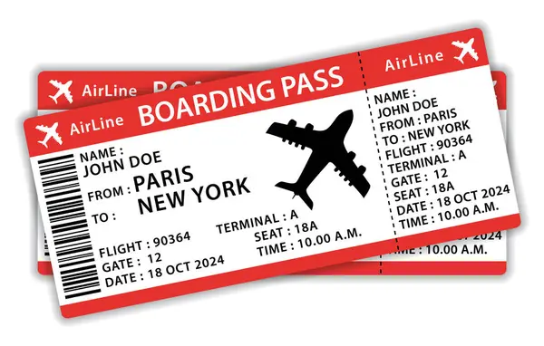 Beautiful Boarding Passes Two Red Flat Design Airplane Tickets Hand Лицензионные Стоковые Векторы