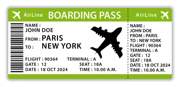 漂亮的登机证绿色平面设计机票 手绘矢量图标说明 免版税图库插图