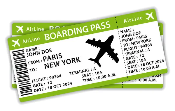 Beautiful Boarding Passes Two Green Flat Design Airplane Tickets Hand Векторная Графика