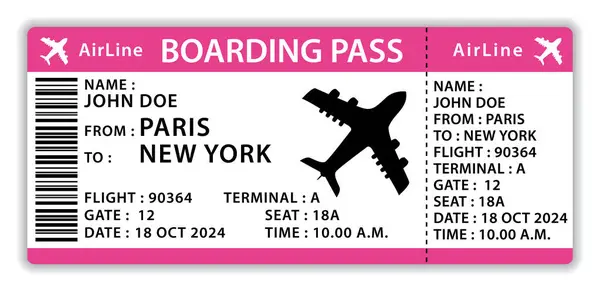 Gyönyörű Beszállókártya Rózsaszín Lapos Design Repülőjegy Kézzel Rajzolt Vektor Ikon Stock Illusztrációk