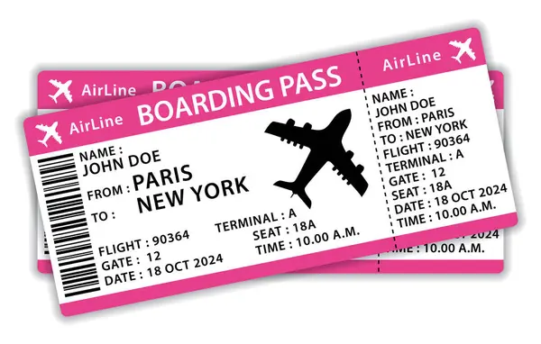 Beautiful Boarding Passes Two Pink Flat Design Airplane Tickets Hand Стоковая Иллюстрация