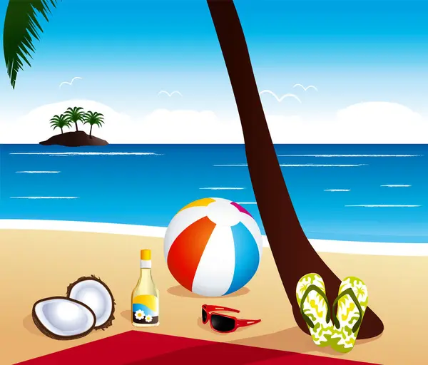 Летняя Иллюстрация Райский Остров Векторный Рисунок Стоковый вектор