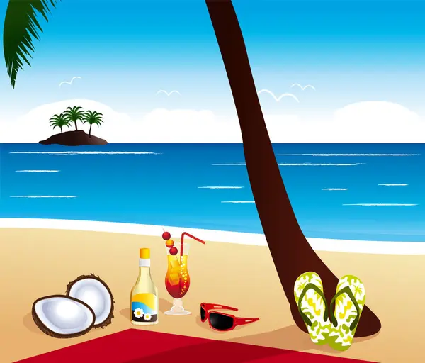 Летняя Иллюстрация Райский Остров Коктейль Векторный Рисунок Лицензионные Стоковые Иллюстрации