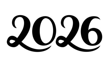 2026 Black Hand Yeni Yıl veya takvim için siluet numarası çizdi. Vektör illüstrasyonu.