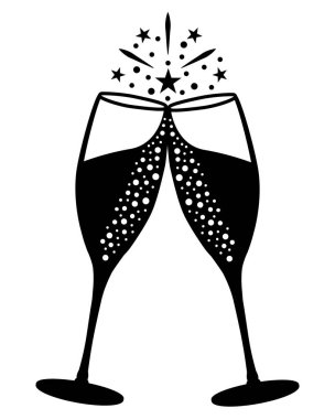 Şampanya kadehi. Kutlama için vektör el çizim simgesi.