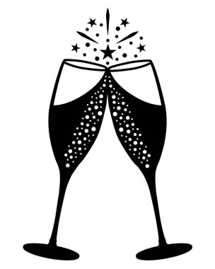 Şampanya kadehi. Kutlama için vektör el çizim simgesi.