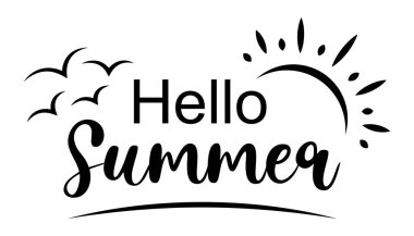 Güzel merhaba yaz afişi. Siyah el çizilmiş vektör illüstrasyonu.