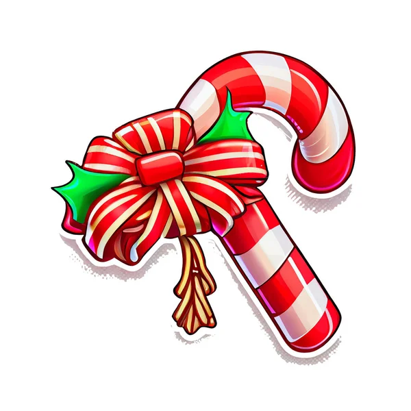 Candy Cane Sticker Boże Narodzenie Zima Ilustracja Białym Tle — Zdjęcie stockowe
