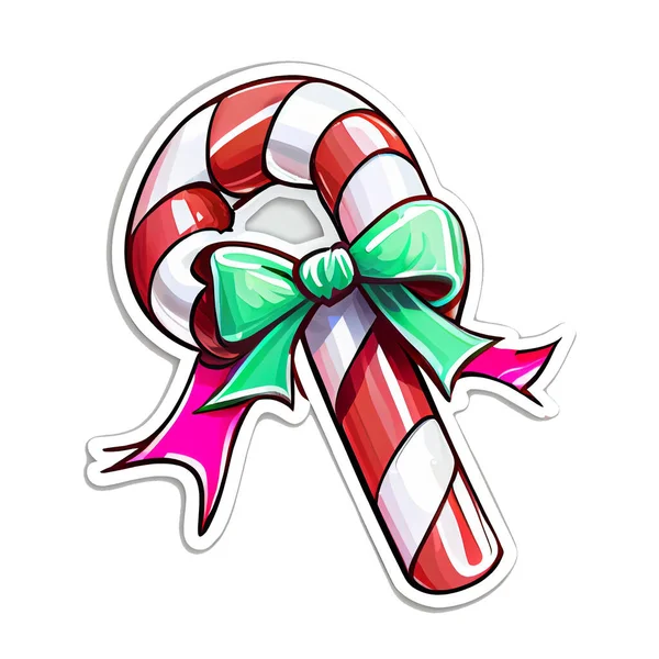 Candy Cane Sticker Weihnachten Winter Illustration Auf Weißem Hintergrund — Stockfoto