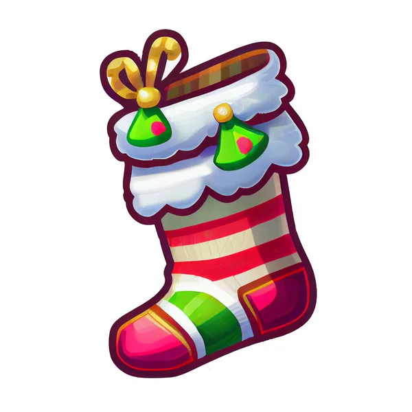 Шкарпетки Наклейка Різдвяна Зимова Ілюстрація Білому Тлі — стокове фото