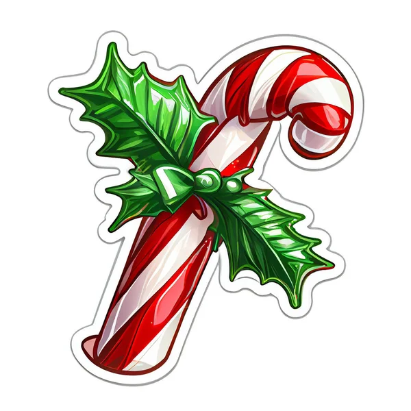 Candy Cane Etiqueta Natal Ilustração Inverno Fundo Branco — Fotografia de Stock